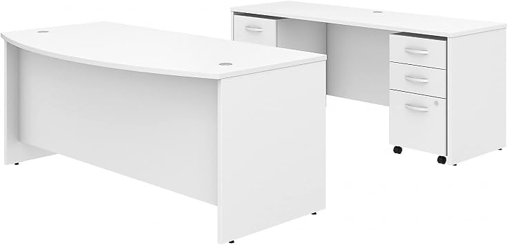 Bush Business Furniture Studio C Bow Front Desk and Credenza with Mobile File Cabinets, 72W x 36D, White