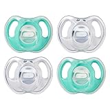 Tommee Tippee federleichter Silikonschnuller, symmetrische kiefergerechte Form, BPA-frei, einteiliges Design 0-6m, 4 stück, mehrfarbig