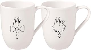 Villeroy & Boch – Statement Tassen Set "Mr & Mrs" 2 teilig Weiß, Schwarz, Spülmaschinenfest, Mikrowellensicher, Mr & Mrs Tassen Hochzeit, Mr und Mrs Geschenke, Kaffeetasse, Becher, Premium Porcelain