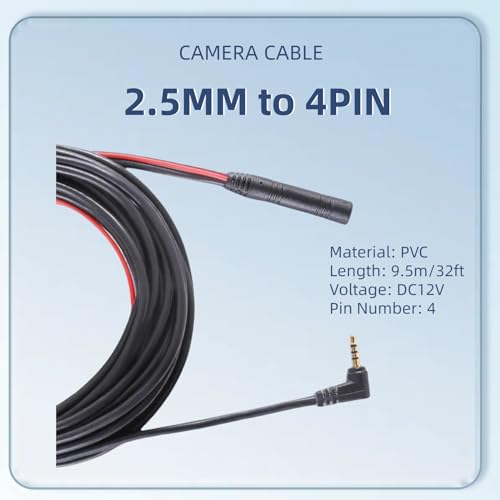 Image of 2.5mm to 4 pin Backup Camera Cable (32ft /9.5M Extension Cord for Rear View Camera Plug and Play 4 PIn Vehicle Backup Camera Video Cable