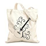 AILOONG Einkaufstasche aus Baumwoll-Canvas Musikliebhaber, Akustikgitarre, Musikinstrumentenladen 12 oz dickes Gewebe Als Geschenktasche verwendbar 25x30cm Klein