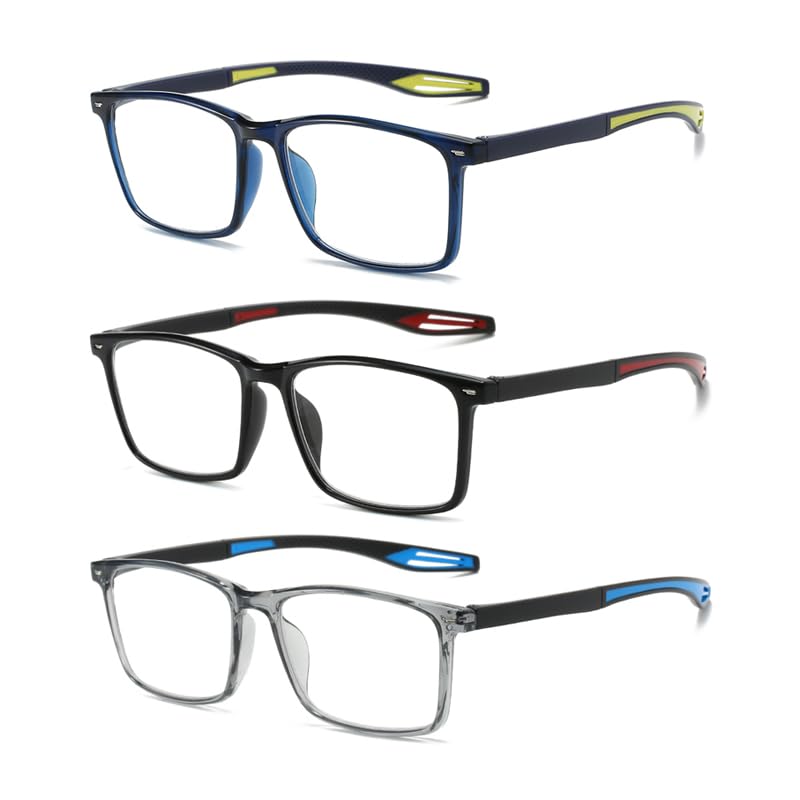 SHUNXI 3 Pack Sports Myopia Glasses For Men, Nearsighted Short-Sighted Driving Eyeglasses For Distance