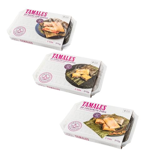 La Reina de las Tortillas - Pack 6 - Pork Tamales in Green Sauce 3pcs + Cochinita Pibil Tamales 3pcs + Rajas Tamales with Cheese 3pcs - European Leader in Mexican Artisan Gastronomy