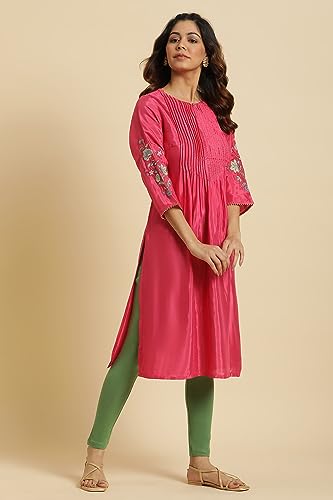Image of W for Woman Pink Floral Embroidered Festive Kurta