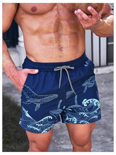 SweatyRocks Men's Graphic Print Swim Trunks Drawstring High Waist Swimming Board Shorts3