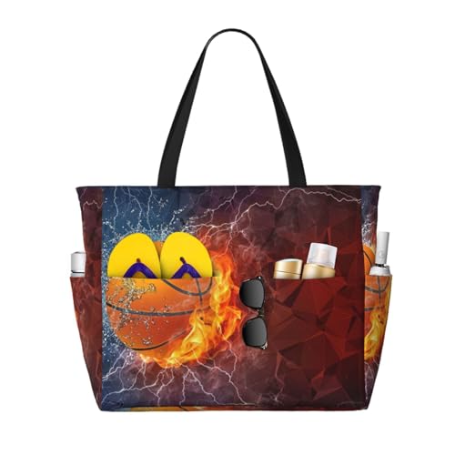 Grand sac de plage anti-sable motif basket-ball pour femme active