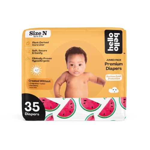 Image of Hello Bello Premium Baby Diapers Size Newborn I 35 Count of Disposeable, Extra-Absorbent, Hypoallergenic, and Eco-Friendly Baby Diapers with Snug and Comfort Fit I Watermelon