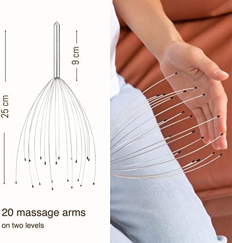 PURAVA (Original) - Premium Head Massager with Metal Handle and Improved Design - Scalp Scratcher Massage with 20 Fingers for Relaxation and Scalp Stimulation - Head Massager Tool Ideal as a Gift