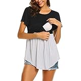 Battnot Damen Umstandsmode Blusen Sommer Kurzarm Bequeme Schwangere Krankenpflege-Baby Mutterschaft Tank Tops Stillender Patchwork Oberteil, Frauen Umstandstop Umstandstunika Womens T-Shirts S-XXL