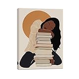 African American Boho Wall Art, Black Women Framed Print Painting, Book Lover Poster, Black Girl Canvas Print, Canvas Art Wall Decor, Woman Reading Book Art, African American Girl Boho Posters