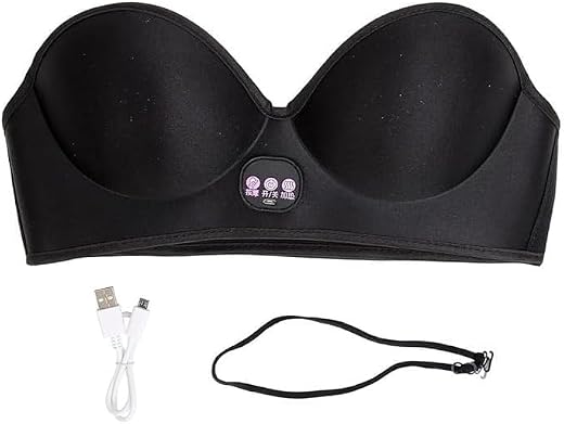 Ovicras 3D Smart-Fit Electric Massage Bra Soft PU Leather Wireless-Feel Chest Massager with Triple-Speed Heating & Vibrati...
