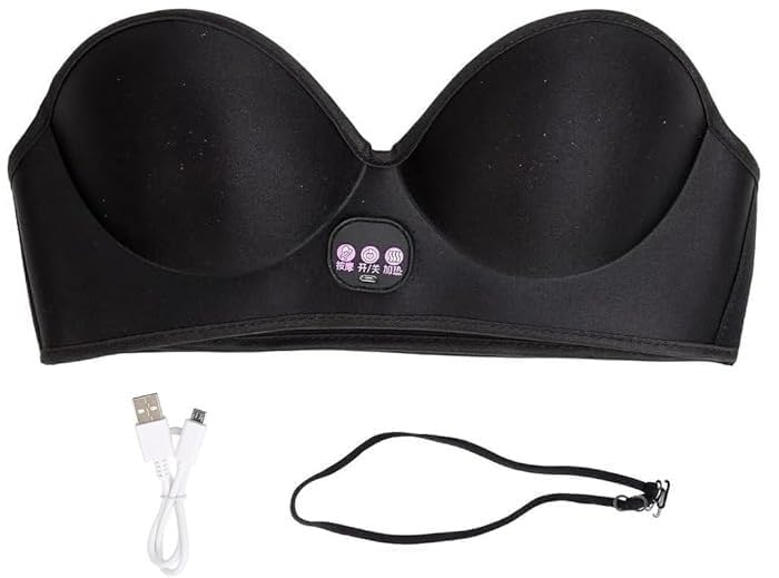 Ovicras 3D Smart-Fit Electric Massage Bra Soft PU Leather Wireless-Feel Chest Massager with Triple-Speed Heating & Vibrati...
