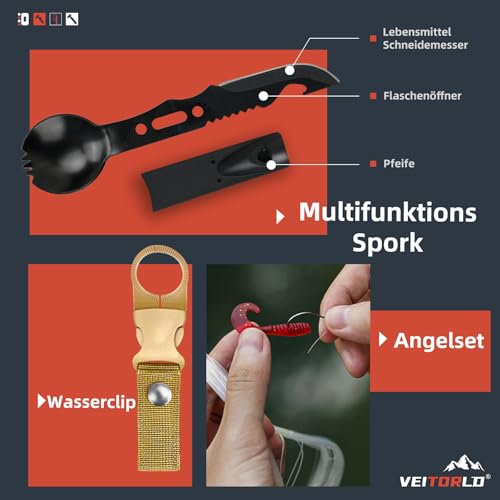 Veitorld Survival Kit Geschenke für Männer - Coole Geburtstagsgeschenk Ideen für Freund Papa Ehemann Bruder Teenager, Notfall Set Outdoor Survival Ausrüstung Nikolaus Camping Abenteuer