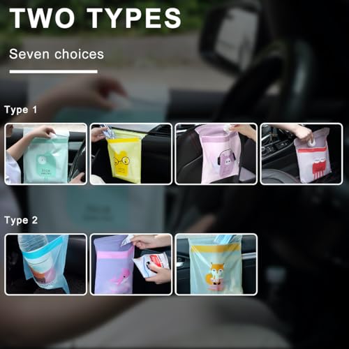 Image of 15 PCS Car Trash Bags, Easy Stick-On Disposable Car Garbage Bags Leak-Proof Vomit Bags, Waterproof Self Adhesive Cleaning Bags for Vehicles Bedrooms Offices, Car Accessories (Pig)