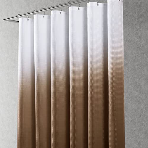 Brown Extra Long Shower Curtain 72 x 84, Waffle Weave Textured Fabric Shower Curtains for Bathroom, Water Repellent, Machine Washable, Solid Brown - Thumbnail 7