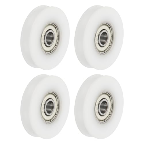 Image of sourcing map U Groove Ball Bearing Roller, 6 x 35 x 7mm Nylon Pulley Guide Wheel Stainless Steel Track Wheel Heavy Duty Replacement for Slide Door Window Mechanical Equipment, White Pack of 4
