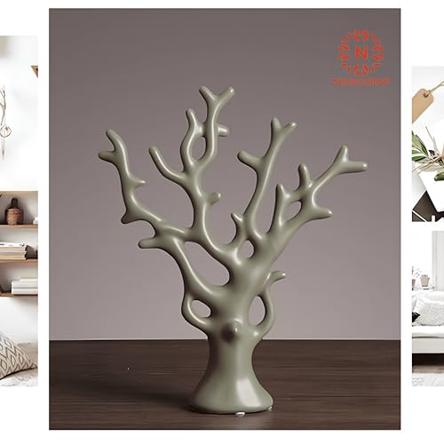 Image of NOSCOMP Grey Money Tree Ceramic Decor - 30cm Tall Feng Shui Wealth Tree for Home & Office Decor - Elegant Ceramic Lucky Tree Ornament, Perfect for Living Room, Desk, or Gift