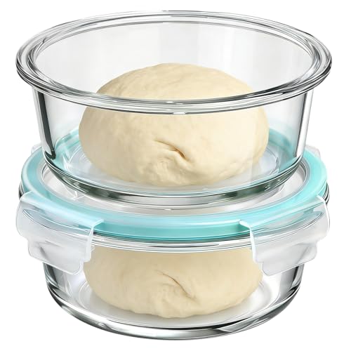 Vowcarol Glass Pizza Dough Proofing Box with Lids, 650ml Dough Proofing Container Pizza Making Accessories (Set of 2)