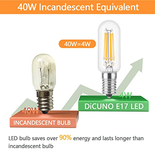 Dicuno Microwave Light Bulbs 40W, E17 Dimmable Led Bulb, Warm White 2700K, 400Lm, E17 Intermediate Base Incandescent Replacement For Under Range Hood, Over Stove, Refrigerator, 2 Pack #TOP2