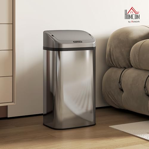 geöffneter Deckel zeigt geriffelten PP-Innenbehälter - Detailansicht von HOMCOM 48L Sensor Mülleimer Edelstahl Test –...