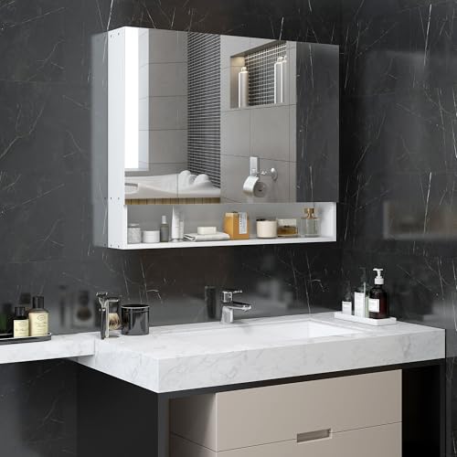 kleankin Armoire Murale Salle de Bain avec Miroir, 3 Portes