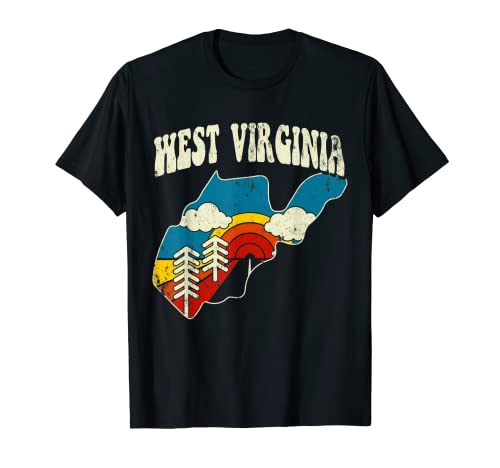 West Virginia Vintage State Rainbow Hippie Retro 70s Mapa Camiseta