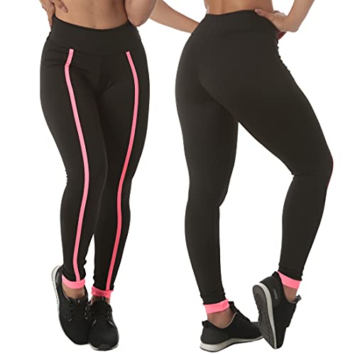 Kit 3 Calças Leggings Diversas Suplex bicolor preta branca/kaya preta rosa/listras cinza