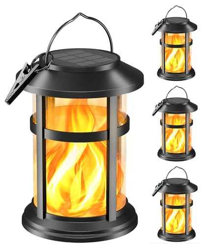 Otdair 4 Pack Solar Lanterns Outdoor Waterproof, Upgraded Flickering Flame Hanging Solar Lights for Outside, Solar Powered Lantern for Patio Yard Garden Porch Decor, Gift for Mom Housewarming