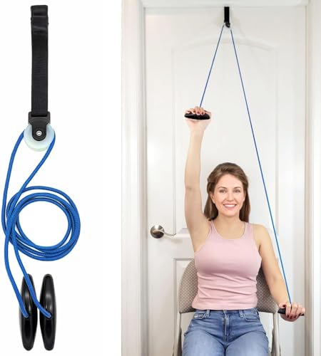 Image of AARAM Pulley with Rope and Door Strap, Easy to Use Exercise Equipment for Frozen Shoulder and Hand /Arm Exercise Material Nylon Plastic, Smooth Action Pulley (Blue)