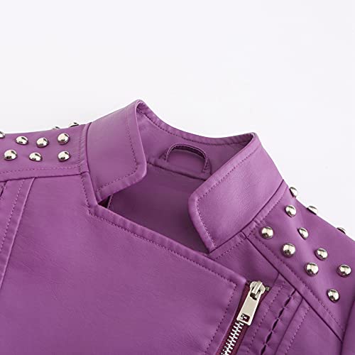 Veste en cuir synthétique violette XXL courte et légère à fermeture éclair