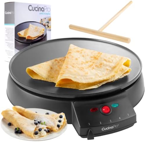 12" Griddle & Crepe Maker, Non-Stick Electric Crepe Pan w Batter Spreader & Recipe Guide- Dual Use for Blintzes Eggs Pancakes, Portable, Adjustable Temperature Settings- Easter Morning Breakfast, Gift