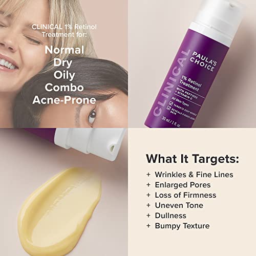 Paula's Choice Clinical 1% Retinol Treatment Cream With Peptides, Vitamin C & Licorice Extract, Anti-Aging & Wrinkles, 1 Ounce, Packaging May Vary #TOP3