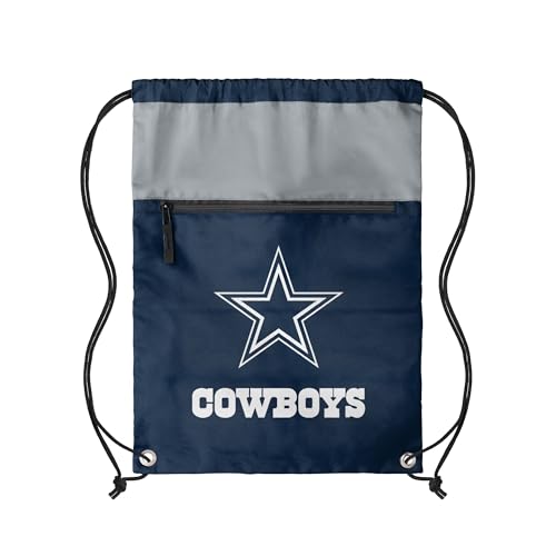 FOCO NFL Officially Licensed Unisex Team Color Football Primary Logo Wordmark Drawstring Backpack With Zippered Pocket - Dallas Cowboys