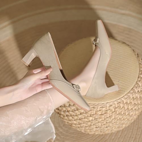 Women's Patent Leather Bow Chunky Heel Pumps, Fashion Square Closed Toe Slip-On Splicing Suede Low Block Heel Dress Shoes,for Business Office Work Heels4