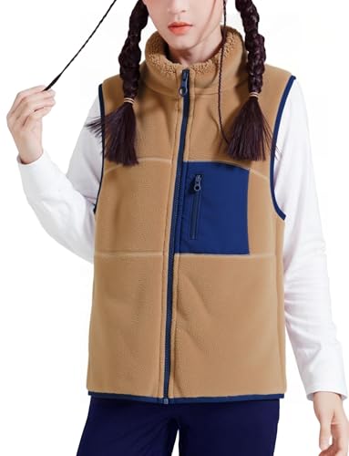 Happy Cherry - Kinder Fleece Weste Jungen Mädchen Winterweste Kleinkind Ärmellose Warme Winterjacke de Polar für Frühling Herbst Stehkragen Weste mit Reißverschluss - 98-104 - Dunkelbraun