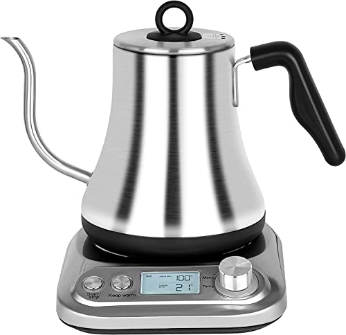 Skyehomo Wasserkocher Schwanenhals 0.8L,Teekocher mit 6 Temperatureinstellung,LED-Anzeige Coffee Kettle,1000 W Schwanenhals Wasserkocher aus Edelstahl -Warmhaltefunktion, Temperaturregelung Cover
