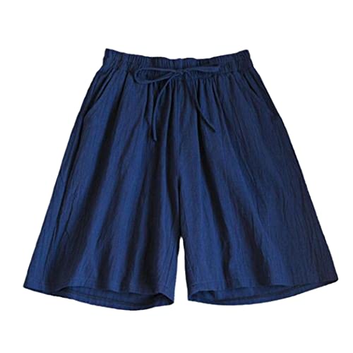 Short d'été taille haute pour femme bleu marine uni en taille L