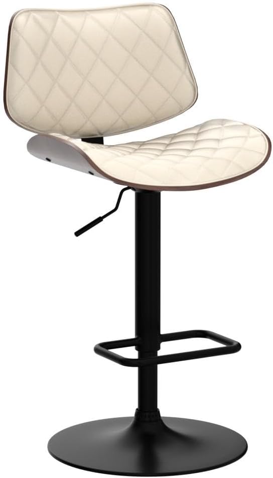 LUNLING Bar Stools Set of 2 Mid Century Modern Adjustable Counter Height Black Leather Upholstered 360°Swivel Bar Chairs for Kitchen Island/Dining Room/Cafe