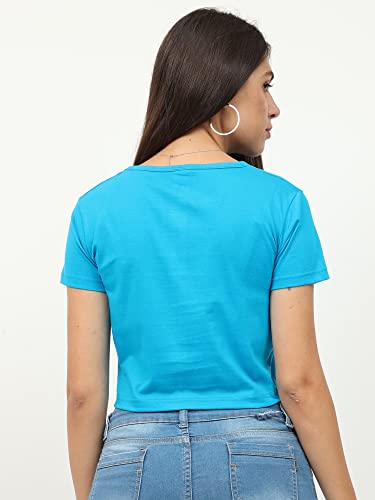Image of FLEXIMAA Women's Cotton Plain Round Neck Half Sleeve Crop Top