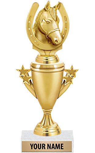 Horseshoe Trophies - Gold - Horseshoe Trophy Award - Custom Engraving On White Marble Base - 1 Pack Prime
