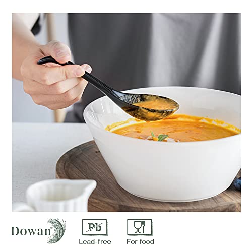 Image of DOWAN Soup Spoons, Ceramic Chinese, Asian Soup Spoons, White Japanese Spoon Large for Ramen Pho Wonton Dumpling Miso, Deep Oval Hook Design, Set of 6 (6, Black)