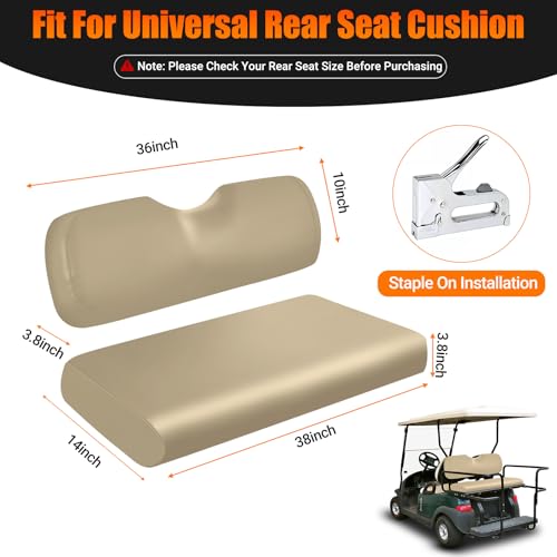 Image of Golf Cart Rear Seat Covers Staple On Replacement for Aftermarket Rear Seat, Beige Leather