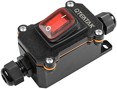 QTEATAK Inline Cord Switch Waterproof Switch DPST AC/DC 20A-125V,16A-250V,30A-24V,35A-12V, IP66 Red Open Double Hole Waterproof Box Two-Side Entry and Exit Line KCD4