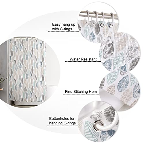 Fantasy Staring Abstract Leaves Shower Curtain For Bathroom 36 X 78 Inch, Blue Green Brown Grey Leaf Art Plants Home Decoration Waterproof Polyester Fabric Machine Washable Bath Curtain With Hooks #TOP4