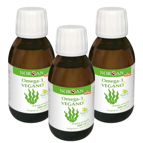 NORSAN Omega 3 Vegan DHA EPA Olio di alghe ad alto dosaggio I 3x100 ml Vegan Omega 3 2000mg I Integratore omega 3 con olio di alga I Omega 3 Liquido con 800 UI di vitamina D3 I Omega 3 vegetale
