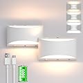 Aipsun Battery Operated LED Wall Sconce Set of Two, USB Rechargeable White Wall Lights Fixtures, Indoor Dimmable Wireless Wall Light, Not Hardwired Fixture for Living Room, Bedroom