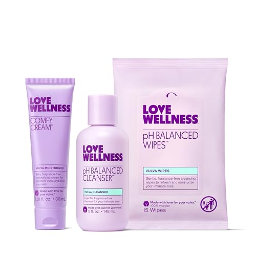 Love Wellness Skincare for Down There Bundle | Gentle pH Balancing Cleanser, Moisturizing Comfy Cream & Refreshing Wipes | Feminine Care for pH Balance, Dry & Sensitive Vulva | Fragrance-Free