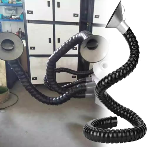2m Flexible Fume Extractor Hose with Hood, Industrial Dust Collection Arm for Workshop, Adjustable Valve, 6.6ft Black Smoke Removal Tool, 68mm/2.7inch Diameter