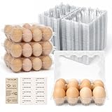 WIKDAY Plastic Egg Cartons 60 Pack 12 Count Cheap Bulk Clear Dozen Reusable Empty Egg Containers for Chicken Eggs Storage with Date Tracking Stickers Egg Care Instructions
