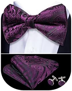 Barry.Wang Paisley Mens Bowtie Set,Pre-tied Bowties Pocket Square Cufflink Formal/Casual